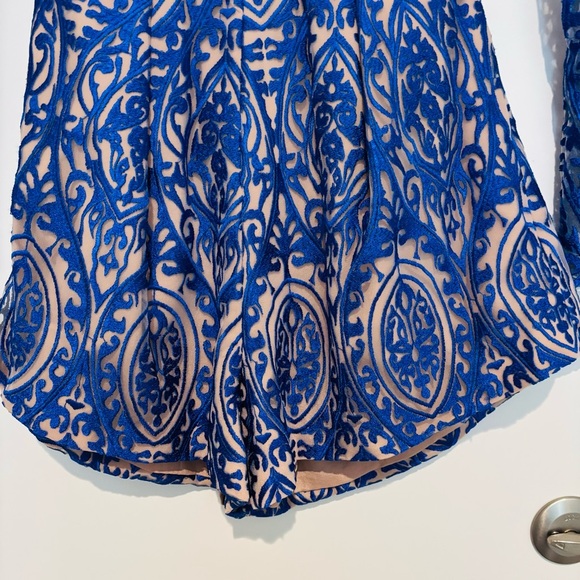 Lace blue/brown lined Backless Shorts Jumpsuit size XS-S - Picture 7 of 16